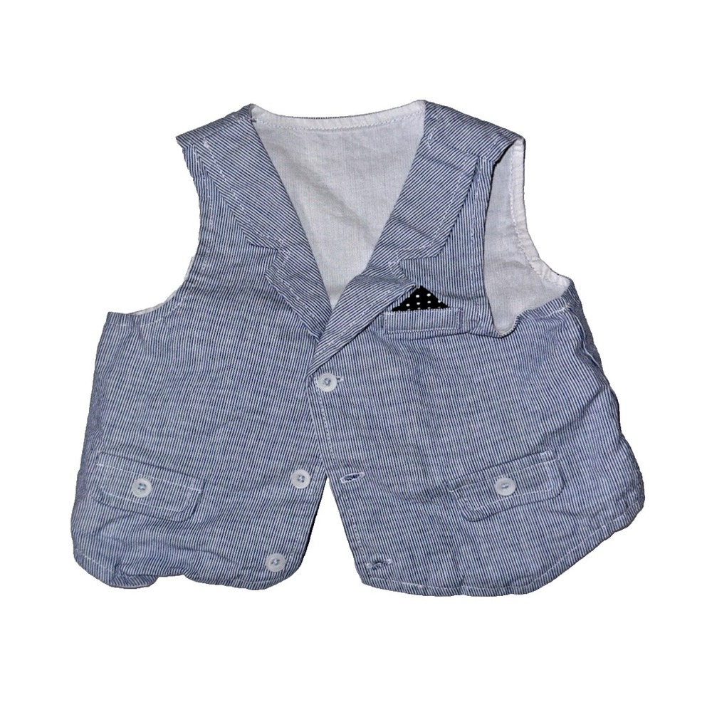 6 Months Baby Boy Vest In Blue With Pocket Hanky In Dark Blue With Polka dots.